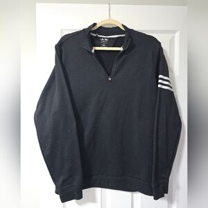 adidas Black Quarter-Zip Pullover with White Sleeve Stripes